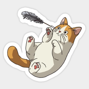 Cat Plays With A Feather Sticker